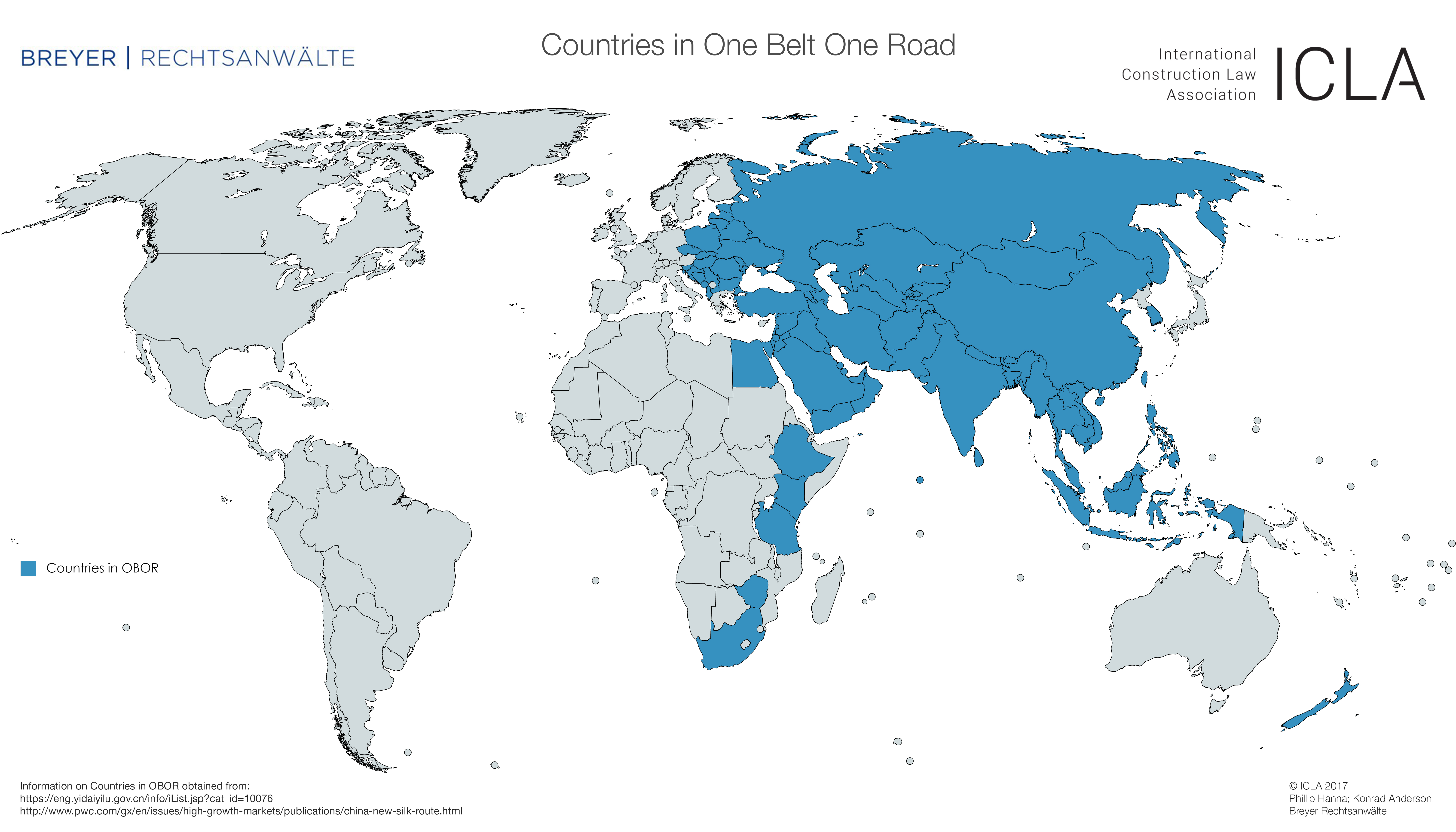 ICLA – ONE BELT ONE ROAD Maps showing countries affected by OBOR